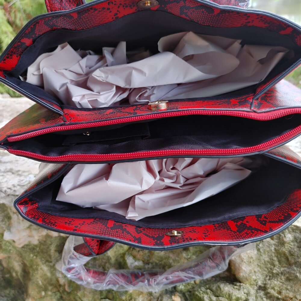 Red Snakeskin Statement Handbag - image 3